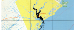 Map of hypothetical USS Yorktown Oil Spill